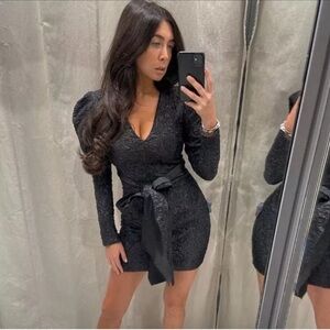 ZARA Metallic Jacquard Bow Waist Dress